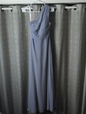 One-Shoulder Slate Blue Evening Gown/Bridesmaid Dress